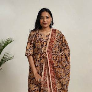 Brown - Block Printed Cotton Kalamkari Kurta Set 08