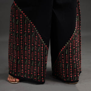 Black - Kantha Hand Embroidery Palazzo in Cotton 07