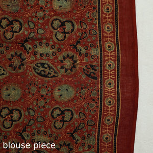 Beige - Block Printed Mul Cotton Ajrakh Saree