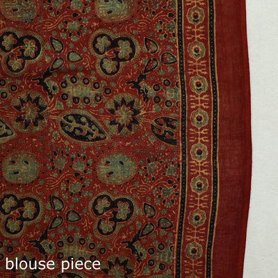 Beige - Block Printed Mul Cotton Ajrakh Saree