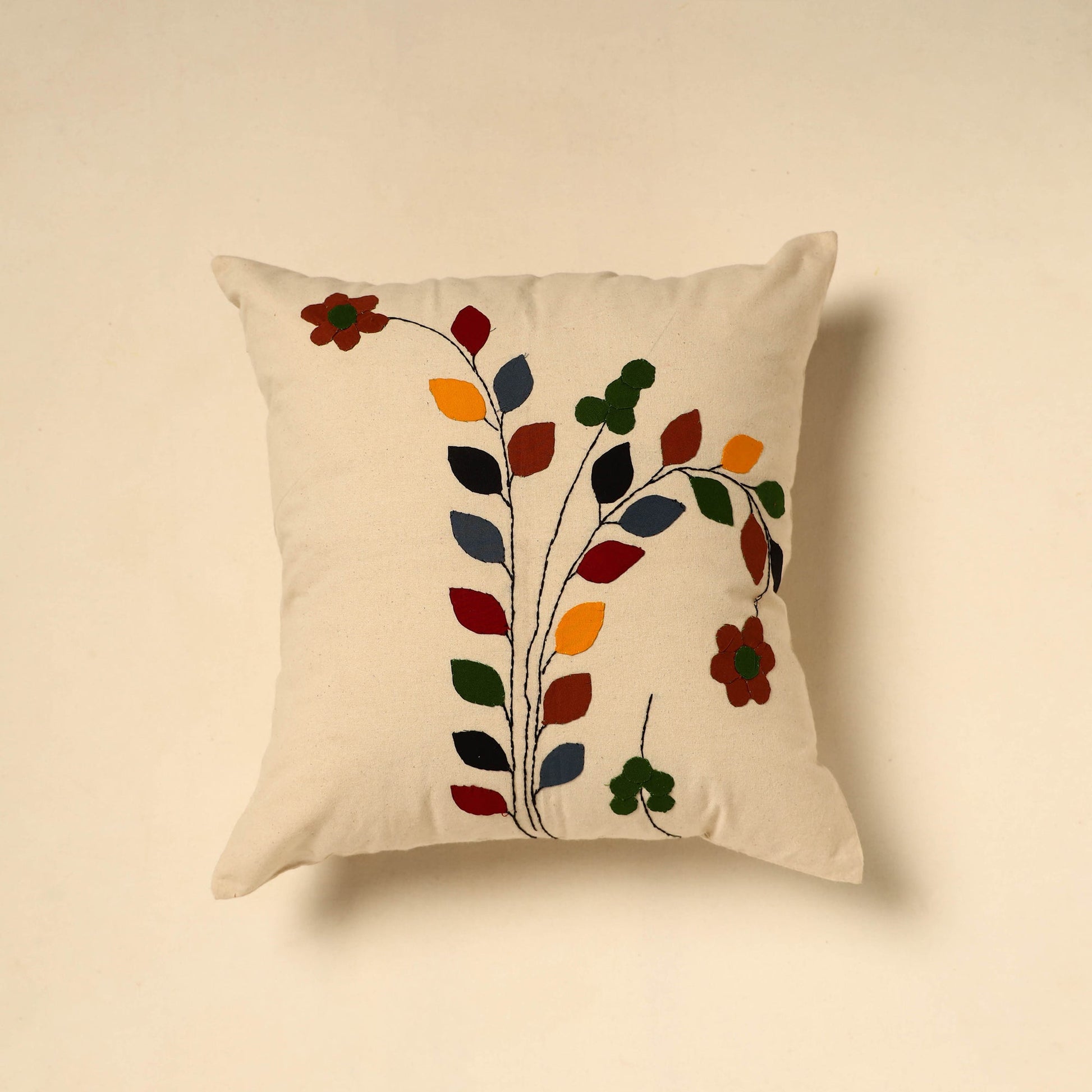 Beige - Cotton Pipli Applique Work Cushion Cover 38
