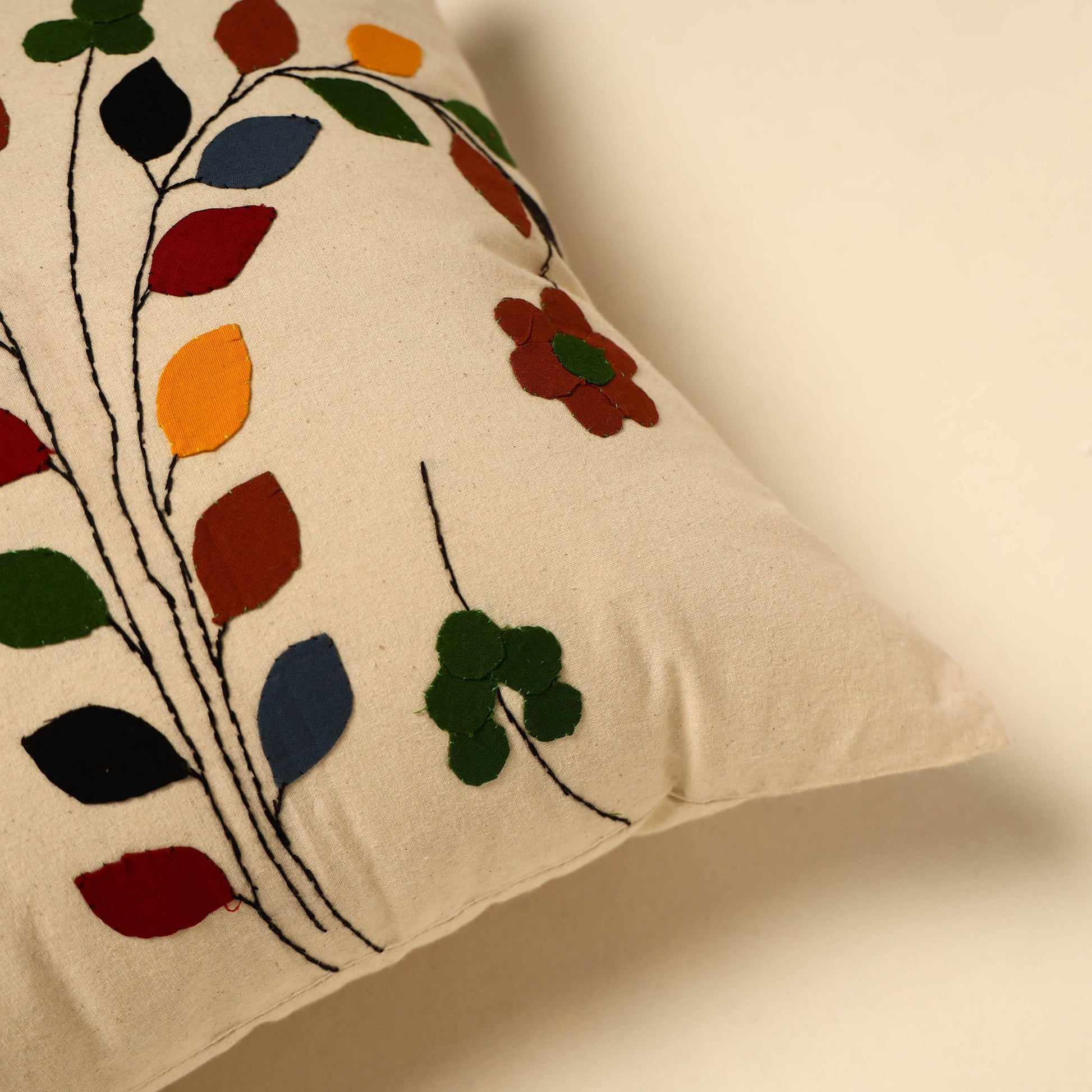 Beige - Cotton Pipli Applique Work Cushion Cover 38