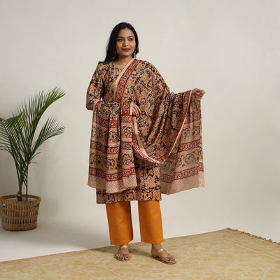 Brown - Block Printed Cotton Kalamkari Kurta Set 08