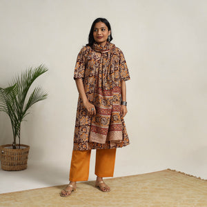 Brown - Block Printed Cotton Kalamkari Kurta Set 08
