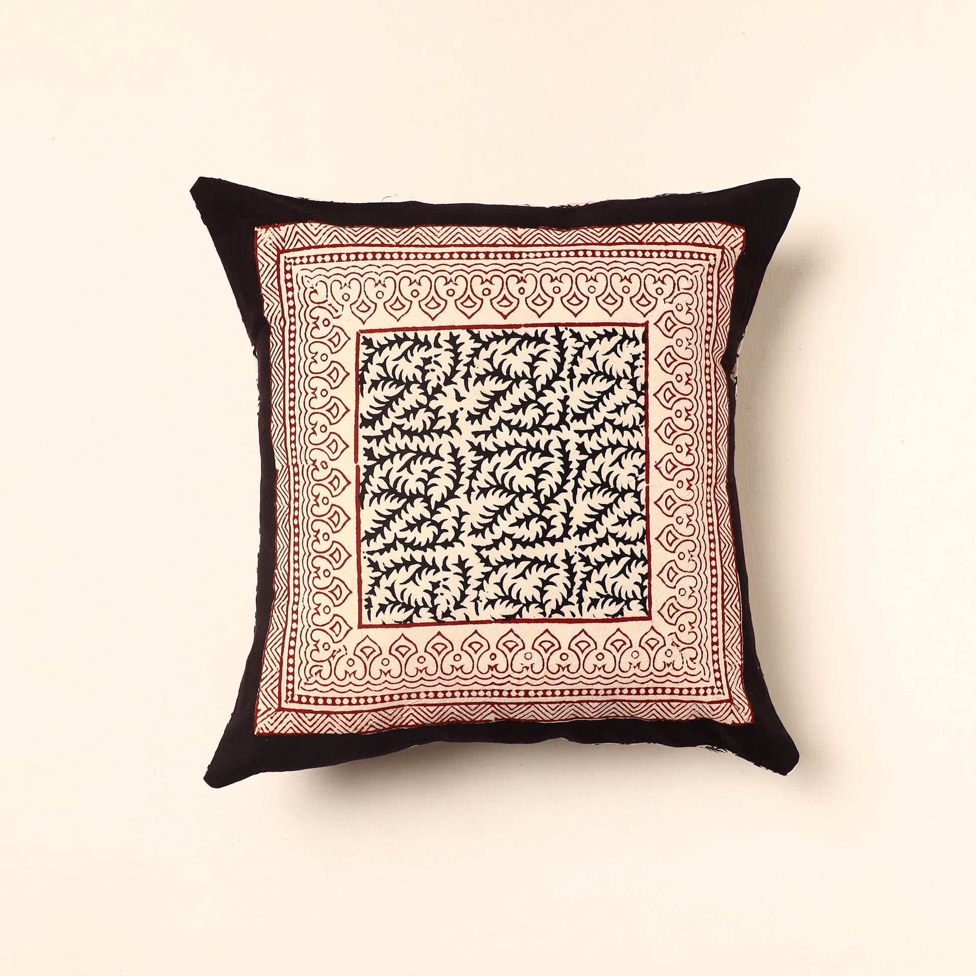 Beige - Bagh Block Printed Cotton Cushion Cover (16 x 16 in) 37