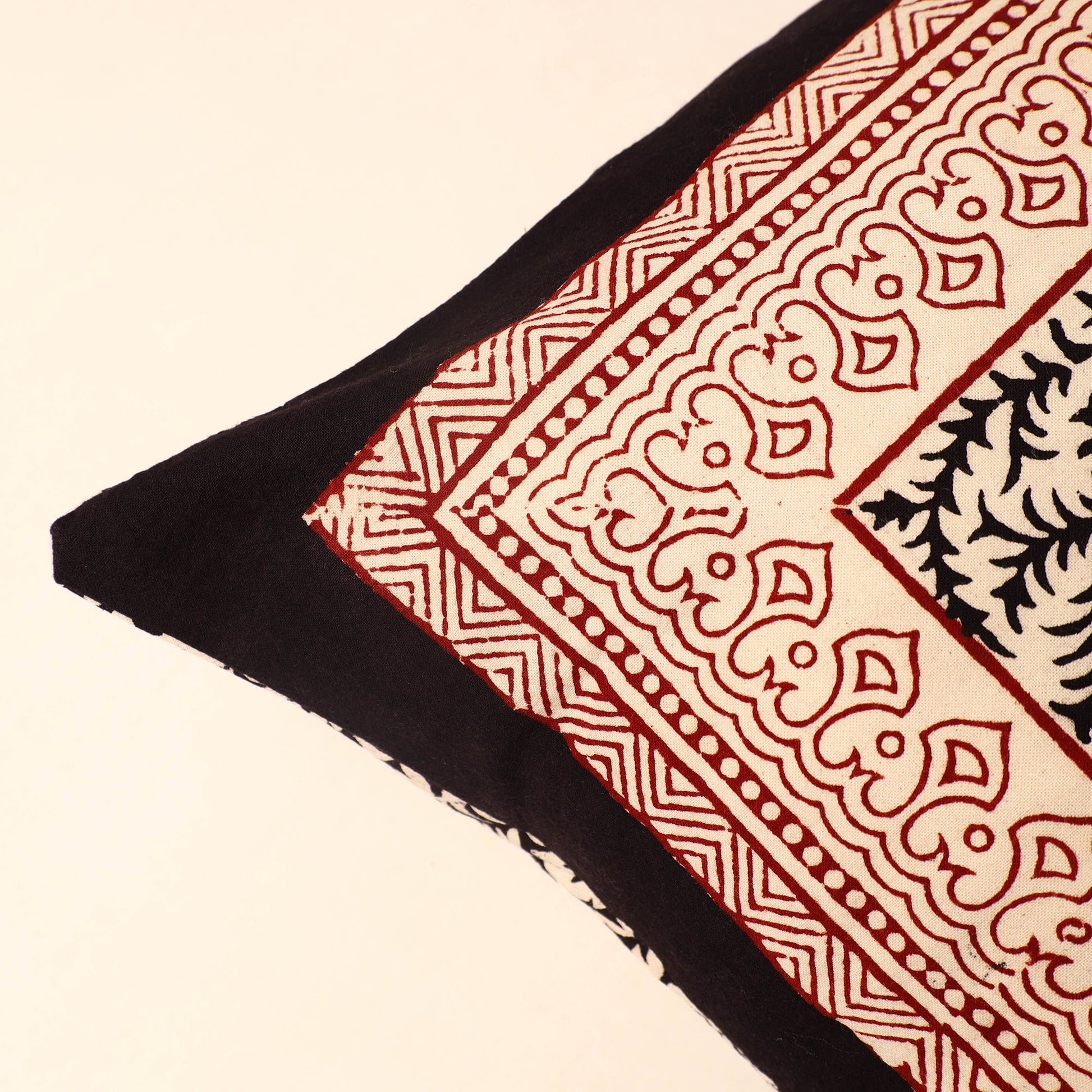 Beige - Bagh Block Printed Cotton Cushion Cover (16 x 16 in) 37