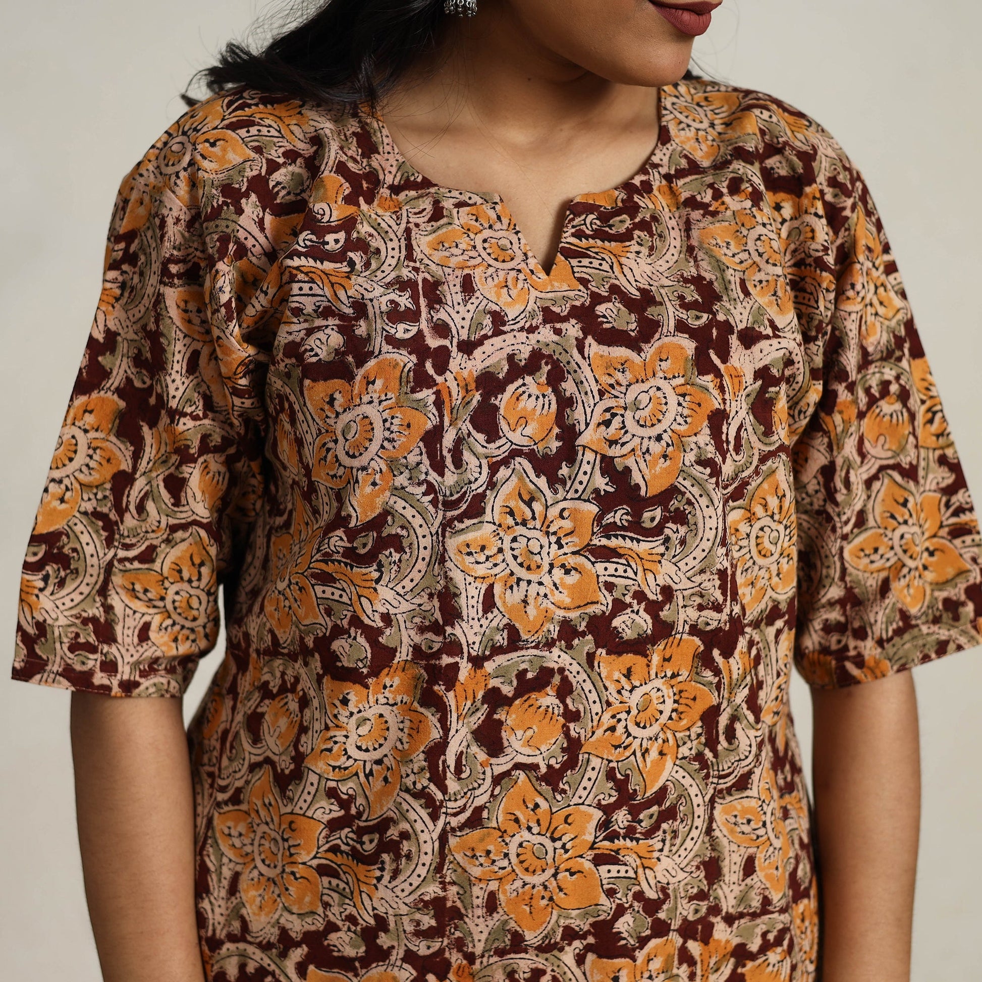 Brown - Block Printed Cotton Kalamkari Kurta Set 08