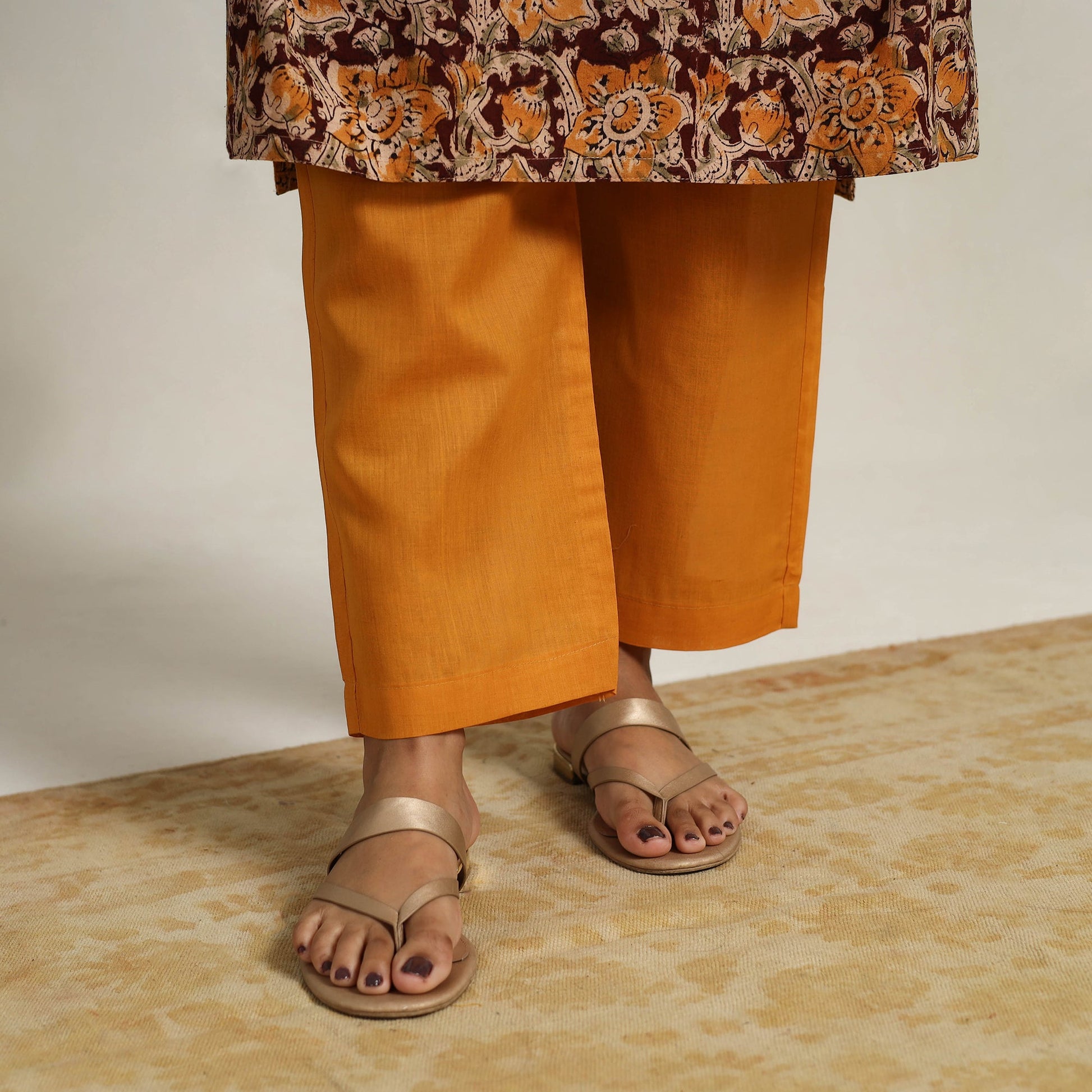 Brown - Block Printed Cotton Kalamkari Kurta Set 08