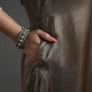 Brown - Modal Silk Noori Hand Embroidery Long Straight Kurta