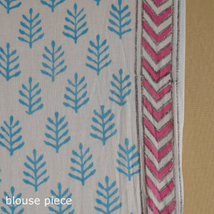 Blue - Block Print Mul Cotton Sanganeri Saree 06