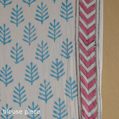 Blue - Block Print Mul Cotton Sanganeri Saree 06