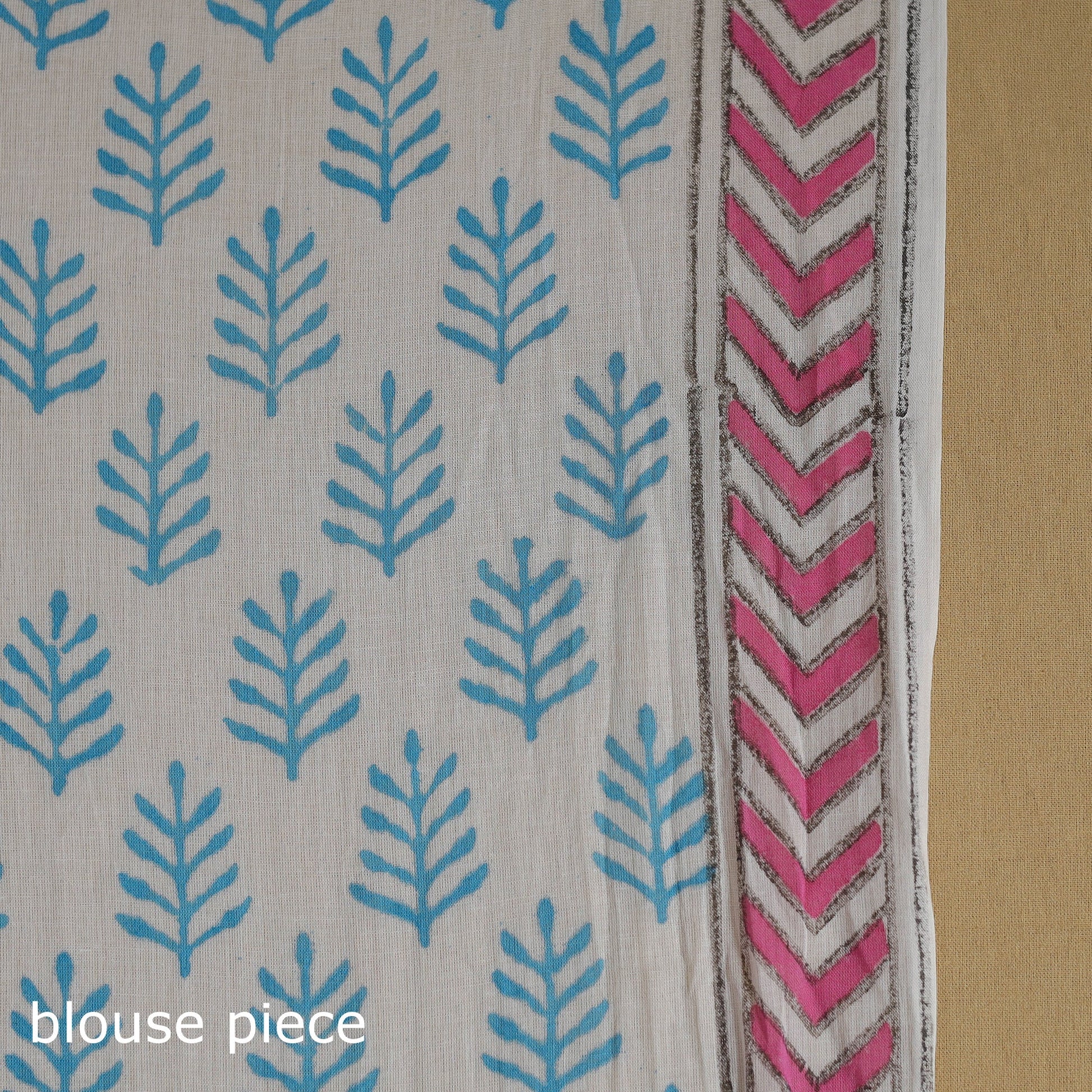 Blue - Block Print Mul Cotton Sanganeri Saree 06