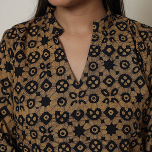 Brown - Hand Batik Printed Cotton Kurta with Palazzo & Dupatta Set 12