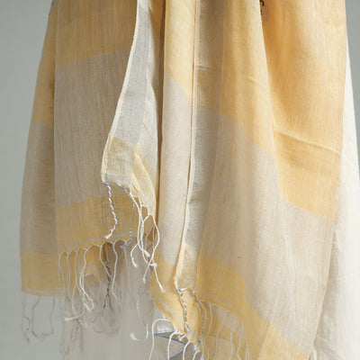 Beige - Bengal Jamdani Handloom Linen Dupatta with Tassels 14