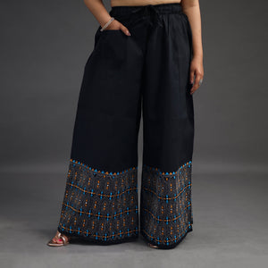 Black - Kantha Hand Embroidery Palazzo in Cotton 09