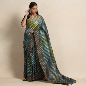 Black - Leheriya Tie-Dye Tussar Silk Handloom Saree