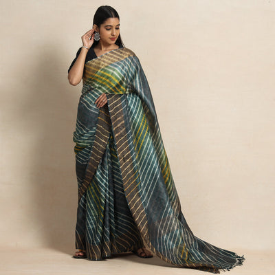 Black - Leheriya Tie-Dye Tussar Silk Handloom Saree