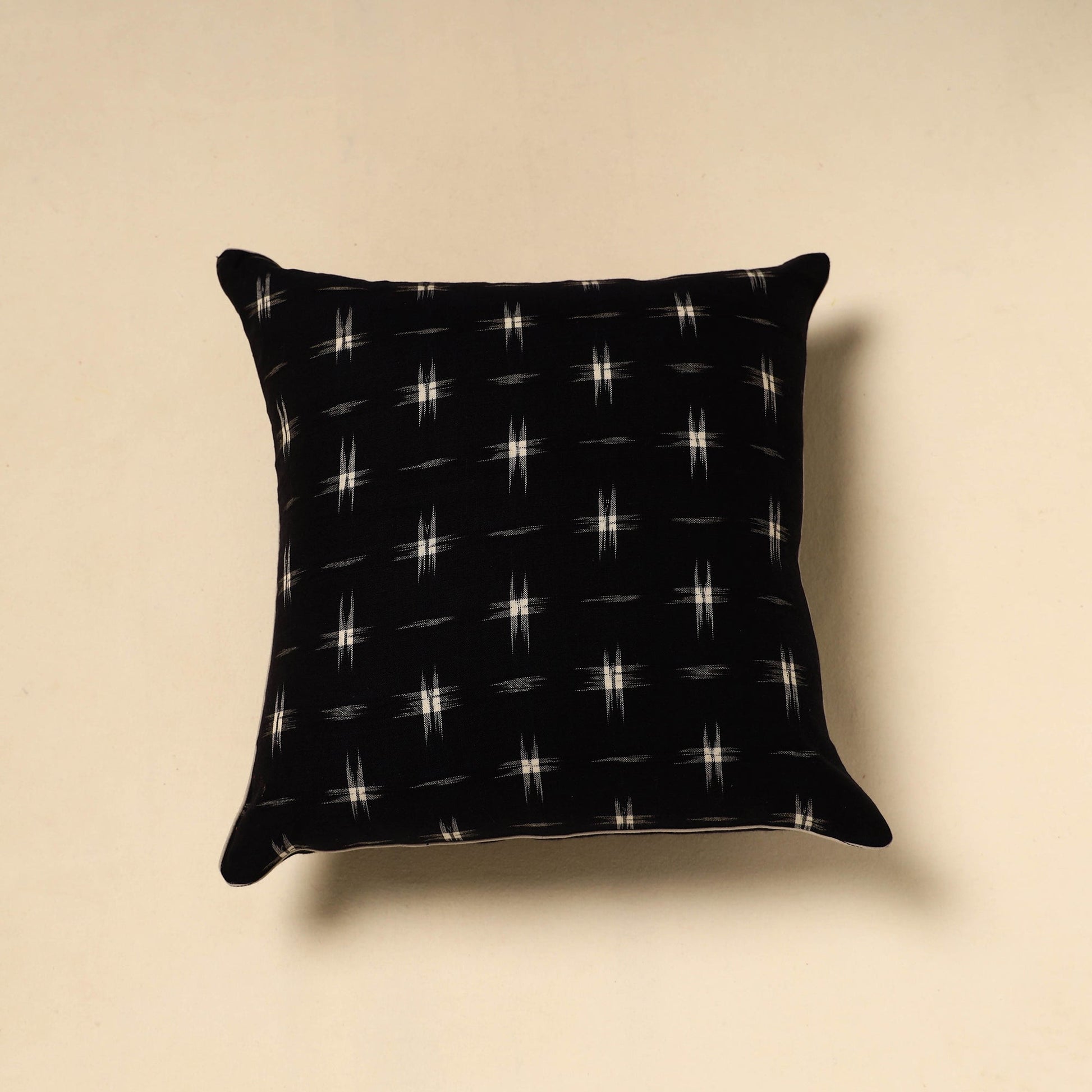 Black - Cotton Pochampally Ikat Cushion Cover 40