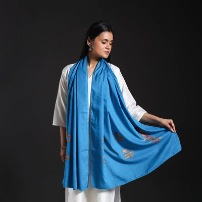 Blue - Cotton Kashida Embroidery Stole 06