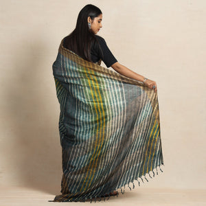 Black - Leheriya Tie-Dye Tussar Silk Handloom Saree