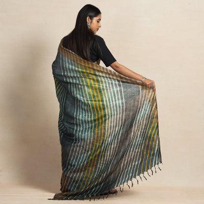 Black - Leheriya Tie-Dye Tussar Silk Handloom Saree