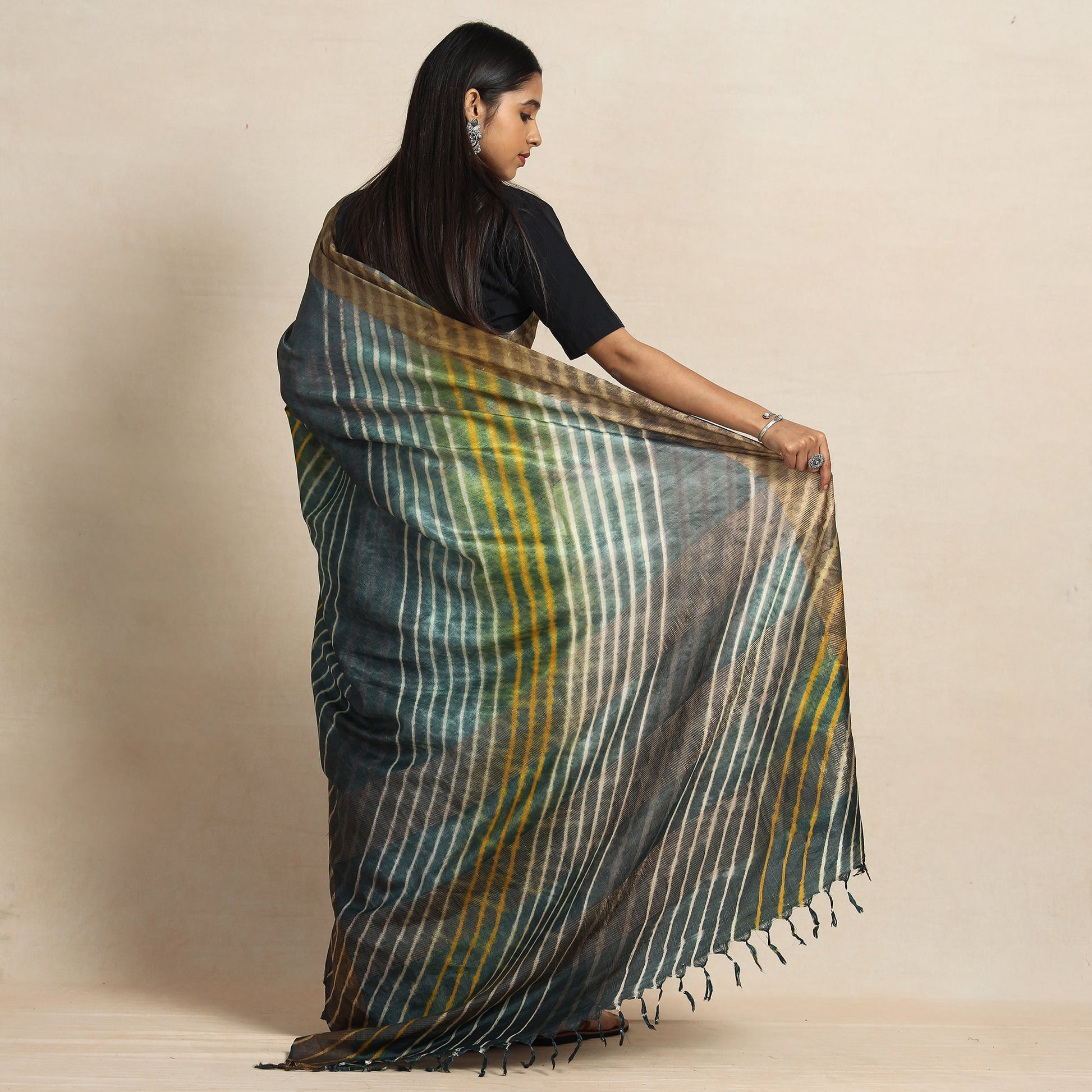 Black - Leheriya Tie-Dye Tussar Silk Handloom Saree
