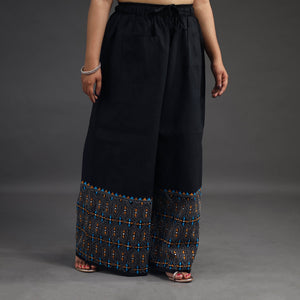 Black - Kantha Hand Embroidery Palazzo in Cotton 09