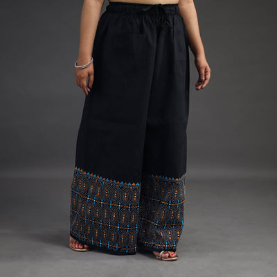 Black - Kantha Hand Embroidery Palazzo in Cotton 09