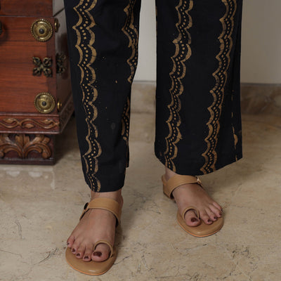 Brown - Hand Batik Printed Cotton Kurta with Palazzo & Dupatta Set 12