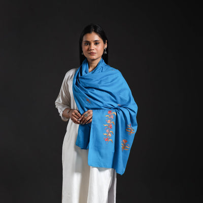 Blue - Cotton Kashida Embroidery Stole 06