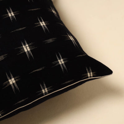 Black - Cotton Pochampally Ikat Cushion Cover 40