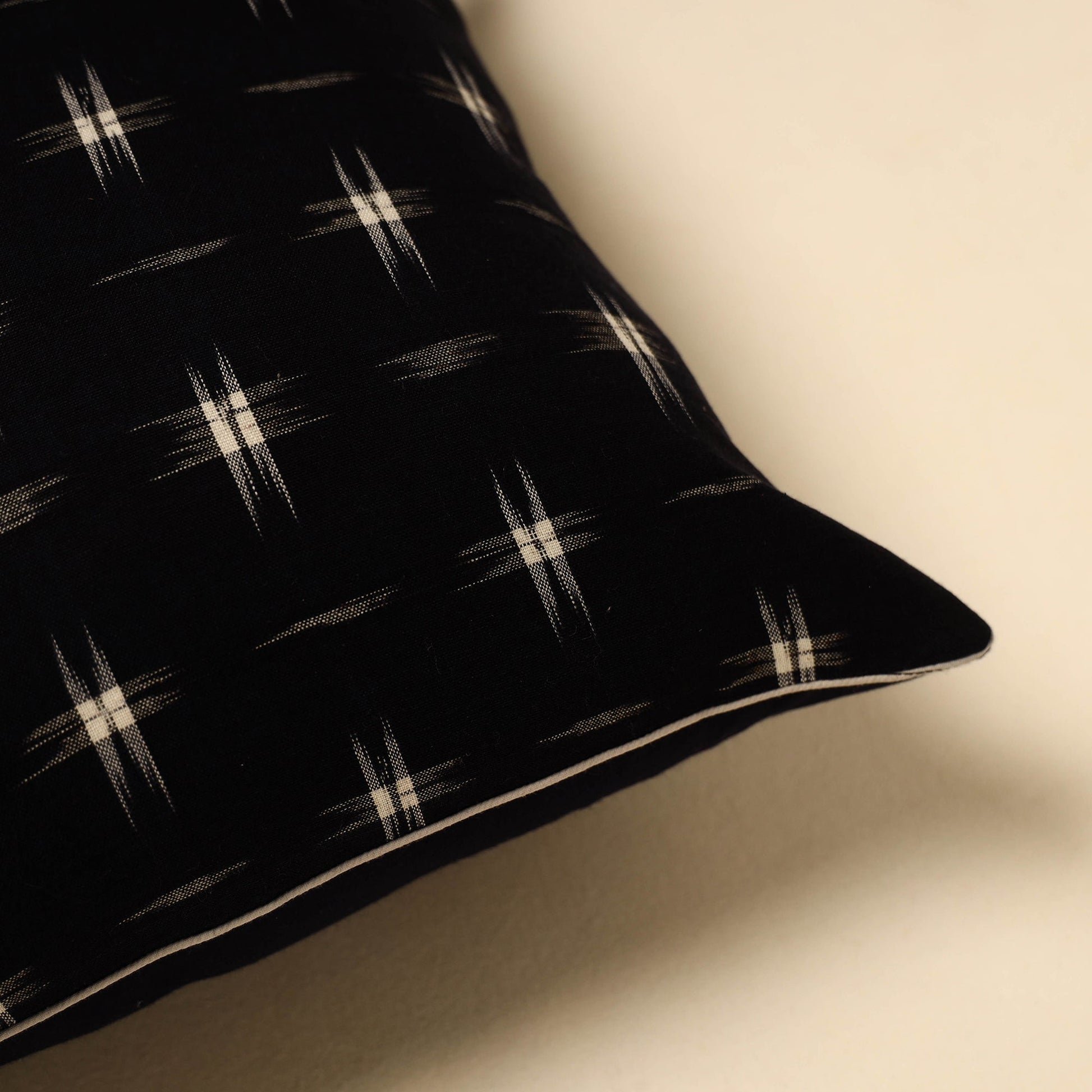 Black - Cotton Pochampally Ikat Cushion Cover 40