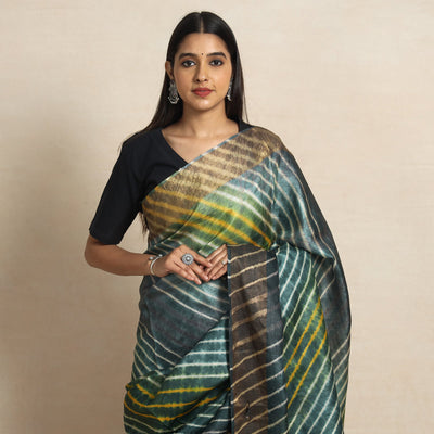 Black - Leheriya Tie-Dye Tussar Silk Handloom Saree