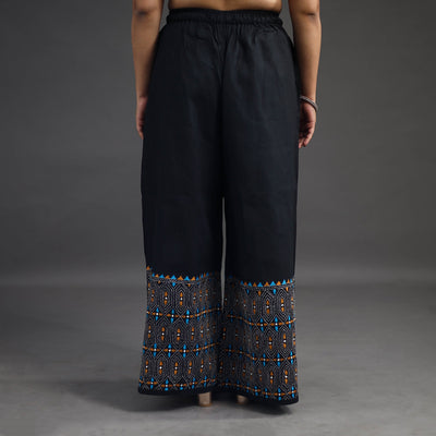 Black - Kantha Hand Embroidery Palazzo in Cotton 09