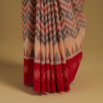 Beige - Telia Rumal Handloom Cotton Pochampally Double Ikat Saree 05