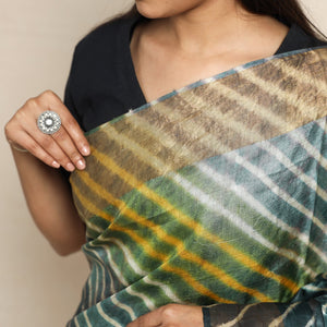 Black - Leheriya Tie-Dye Tussar Silk Handloom Saree