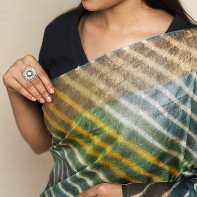 Black - Leheriya Tie-Dye Tussar Silk Handloom Saree