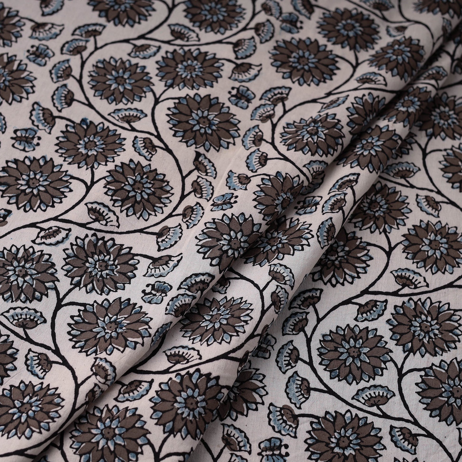 Brown - Natural Dyed Cotton Bagh Print Fabric 07