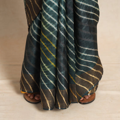 Black - Leheriya Tie-Dye Tussar Silk Handloom Saree