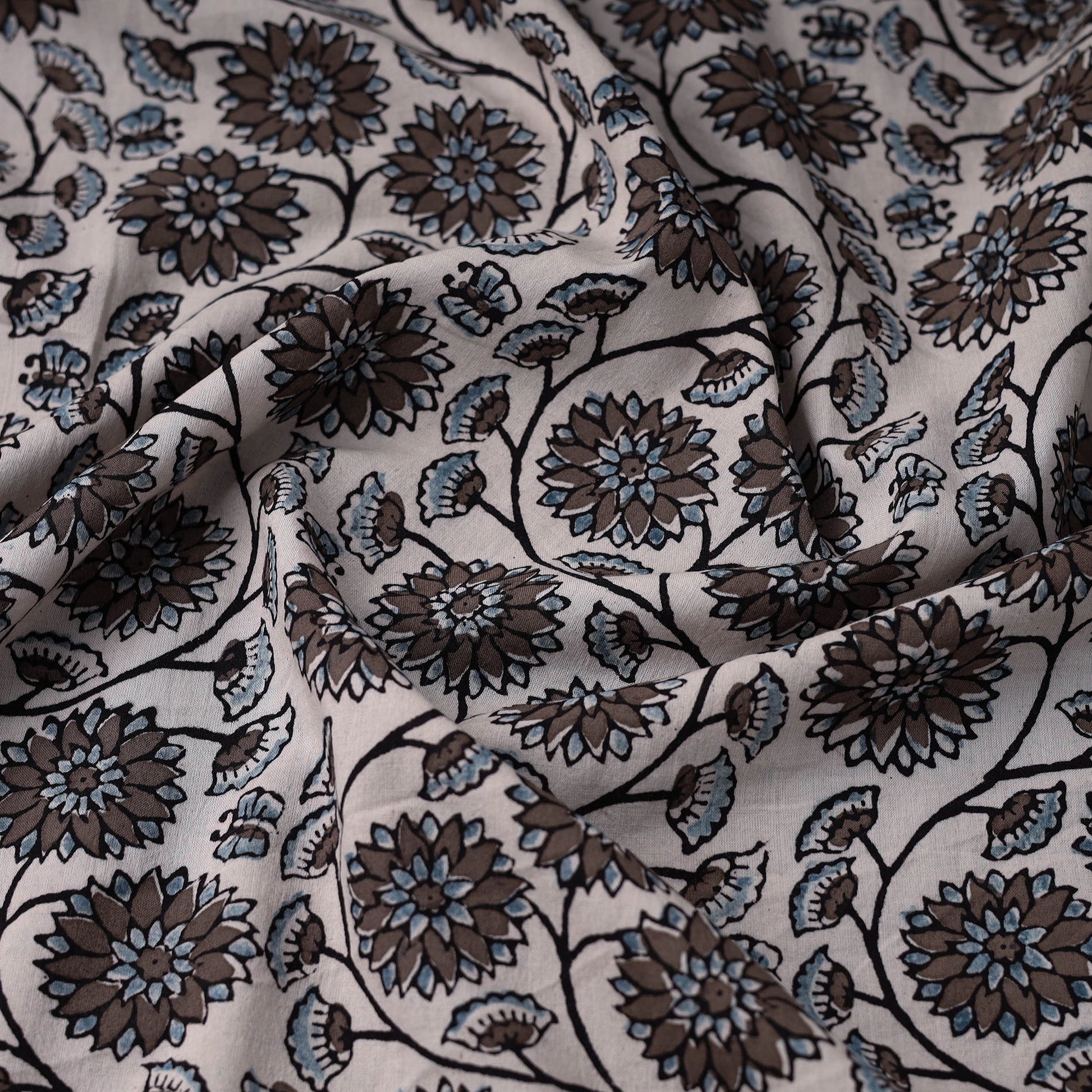 Brown - Natural Dyed Cotton Bagh Print Fabric 07