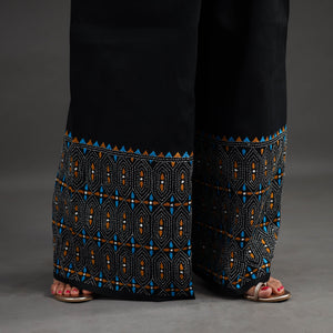 Black - Kantha Hand Embroidery Palazzo in Cotton 09