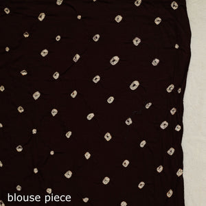 Brown - Kutch Bandhani Tie-Dye Cotton Saree with Blouse Piece