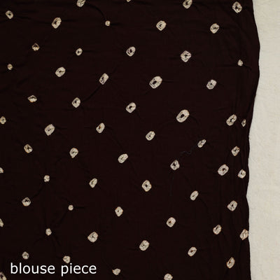 Brown - Kutch Bandhani Tie-Dye Cotton Saree with Blouse Piece