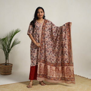 Beige - Block Printed Cotton Kalamkari Kurta Set 09