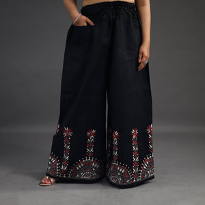 Black - Kantha Hand Embroidery Palazzo in Cotton 10