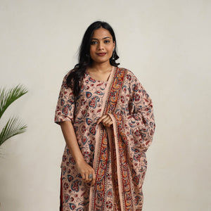 Beige - Block Printed Cotton Kalamkari Kurta Set 09
