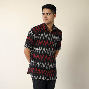 Black - Pochampally Ikat Weave Cotton Men Half Sleeve Shirt 11
