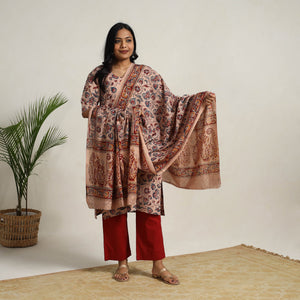 Beige - Block Printed Cotton Kalamkari Kurta Set 09
