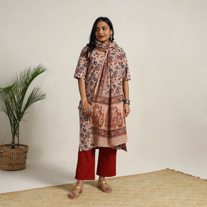 Beige - Block Printed Cotton Kalamkari Kurta Set 09
