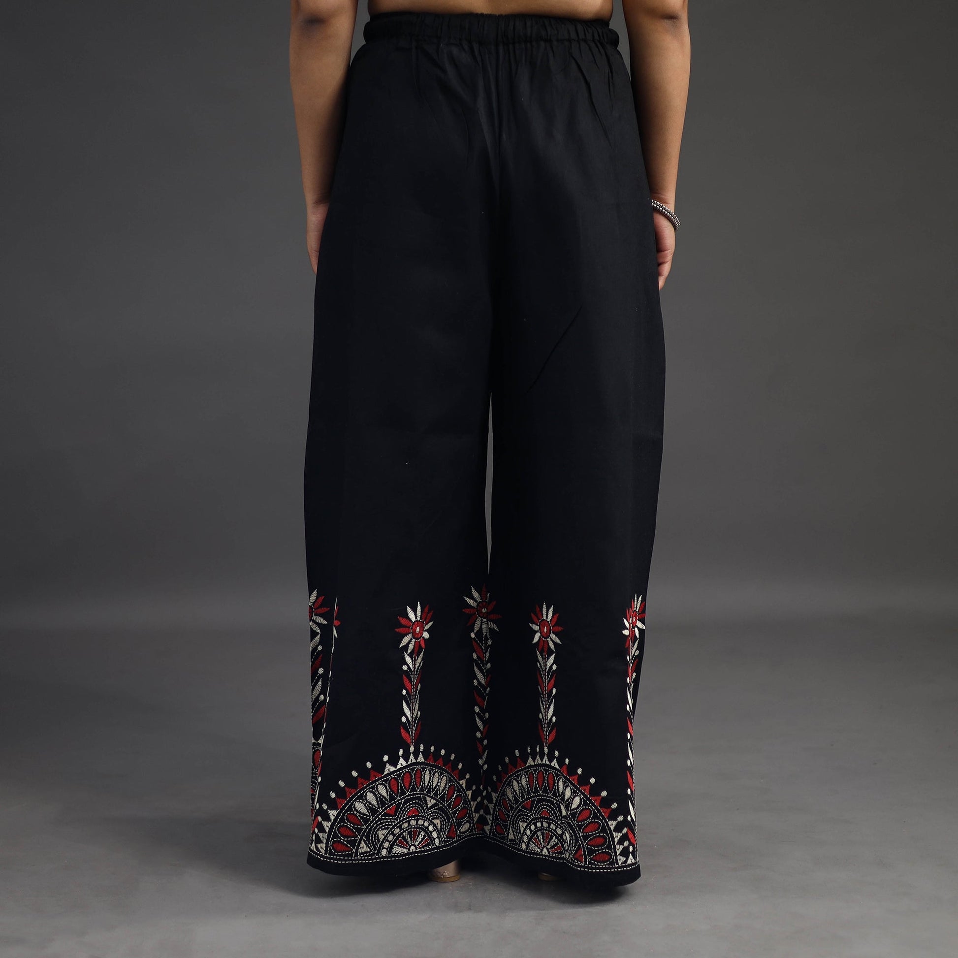 Black - Kantha Hand Embroidery Palazzo in Cotton 10